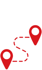 Red map pins connected by a dotted route, representing directions to Del Sol IGA grocery stores in San Luis, Somerton, Yuma, Wellton and Holtville